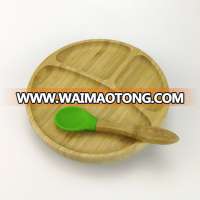 Wholesale Bamboo Suction Kids Plates-  Baby Bamboo Fiber Plate swith Spoon Set