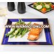 Disposable dinner plate,Square White Plastic Plate with Blue Rim and Gold Bands,disposable charger plate